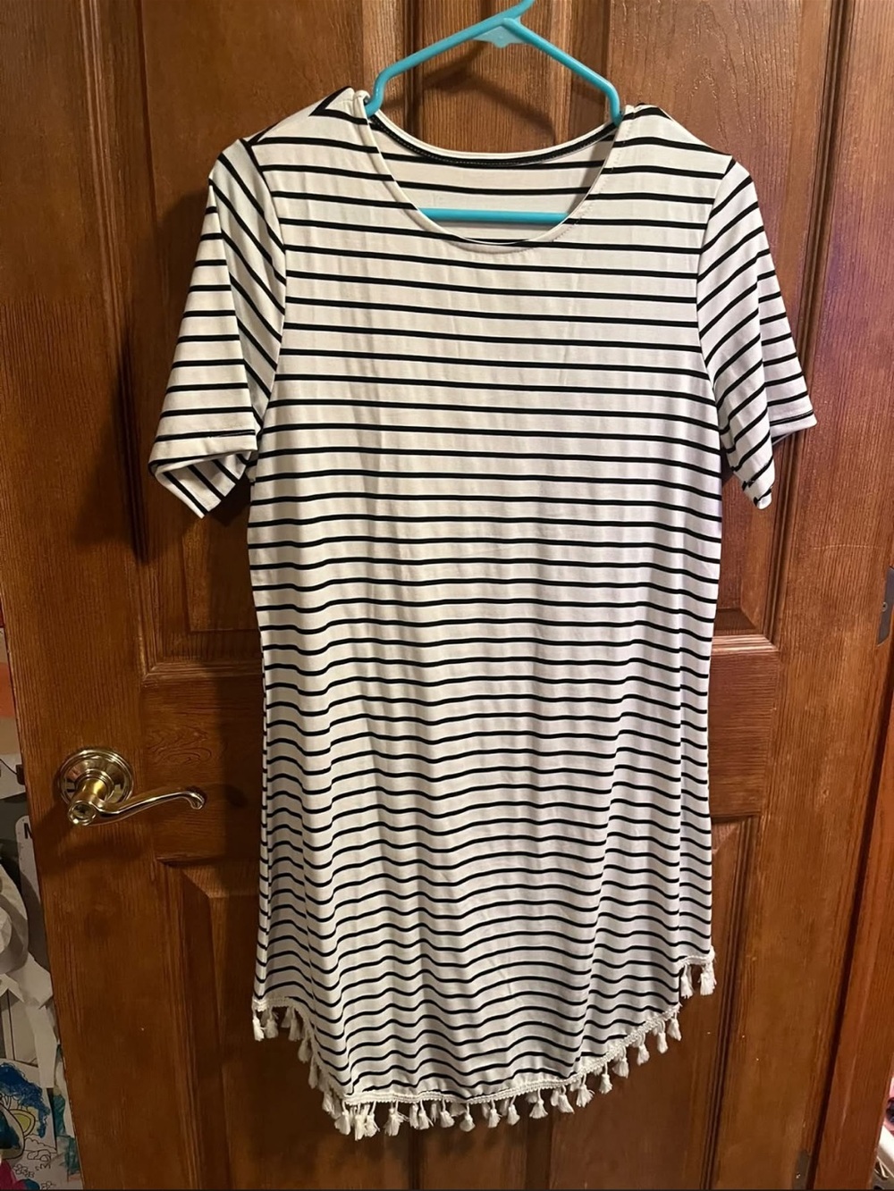 Striped Black and White Tassel Hem Women's dress